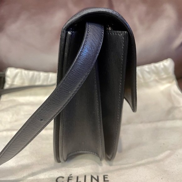 Celine Classic Box Triomphe Medium Calf leather black flap bag canvas handbag - Picture 5 of 16